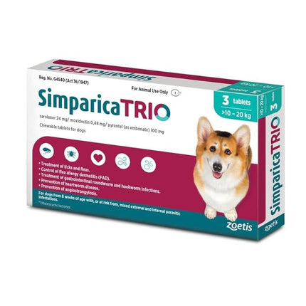Simparica Dog Simparica Trio  Tablet For Dogs From 10 to 20 Kg