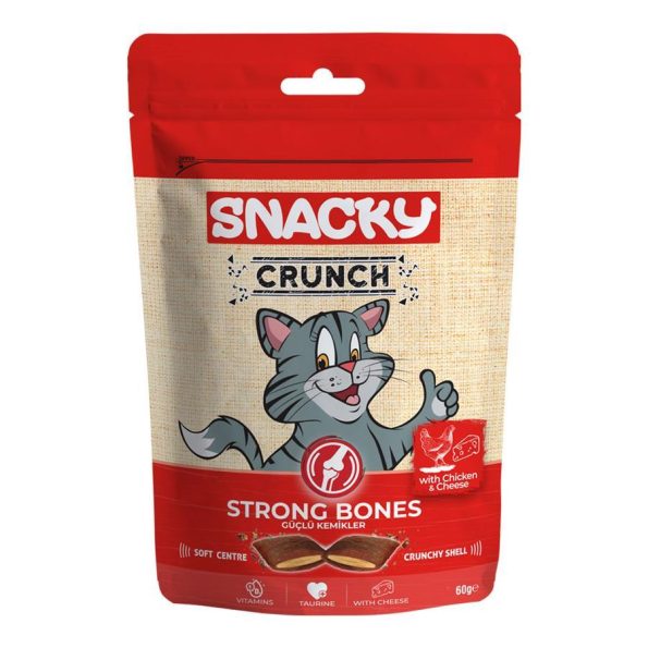 Snacky Crunch Strong Bones Cat Treats with Chicken and Cheese for Adult Cats 60 gr