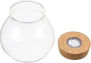 Sobo Fish Round Glass Terrarium Jar with Cork Lid and LED Light