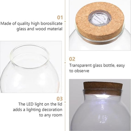 Sobo Fish Round Glass Terrarium Jar with Cork Lid and LED Light