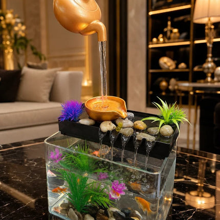 SOBO Fish Sobo Creative Desktop Fish Tank with Flowing Teapot Water Fountain and Humidifier Combo for Home and Office Decor