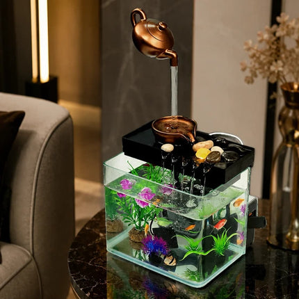 SOBO Fish Sobo Creative Desktop Fish Tank with Flowing Teapot Water Fountain and Humidifier Combo for Home and Office Decor