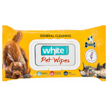 White Pet Wipes with Lavender and Vanilla Scent 54 pcs