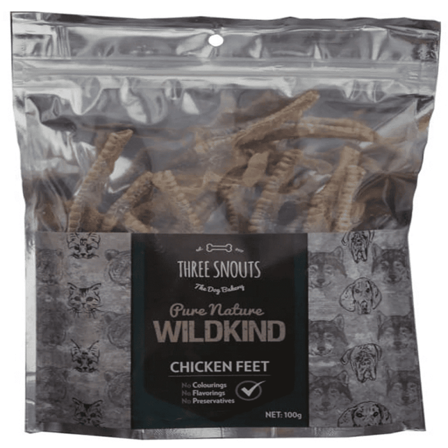 Three Snouts Dog Three Snouts Wild Kind Dehydrated Chicken Feet Dog Treats 100 gr