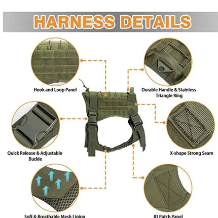 Tre Ponti Dog Tactical Dog Harness with Pouches Olive Green Size XL