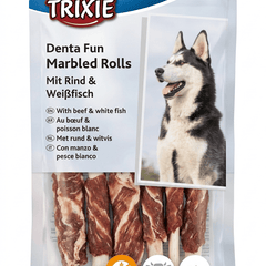 Trixie Dog Trixie Denta Fun Marbled Rolls Dog Treats Beef And White Fish 70g