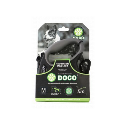 Doco Medium Black and gray 5m Reflective and Retractable Leash for Dogs Up to 20kg