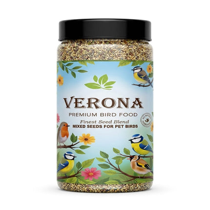 Verona Bird Verona Premium Bird Food Jar Natural Mixed Seed Blend for Pet Birds and Canaries 900g