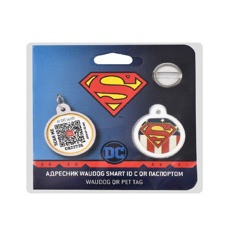 Print Smart ID Pet Tag Wau Dog American Flag Superman