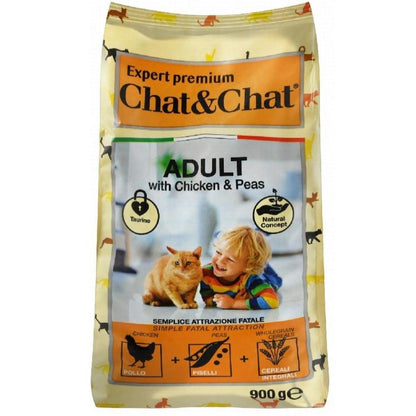 Chat and Chat Dry Food with Chicken and  Peas for Adult 900gr