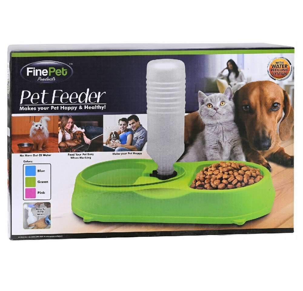 Dual Pet Bowl Finepet Green With Water Refil