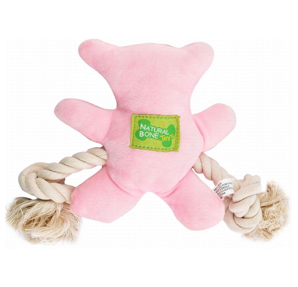 Soleil Pink Bear Shaped Plush Dog Tug Toy with Rope