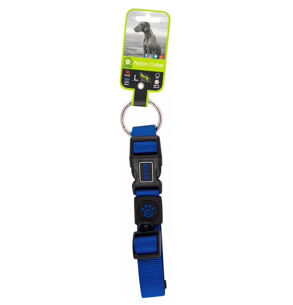 Doco Large Blue Nylon Dog Collar 46 to 66 in 2.5cm