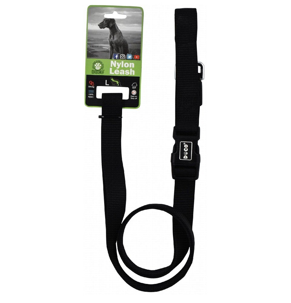 Doco Signature Large Black Nylon Dog Leash 180cm