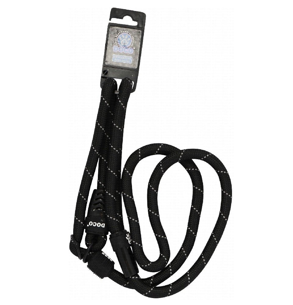 Doco Large Black Reflective Rope Dog Leash 120 in 1.3cm with 30cm Collar