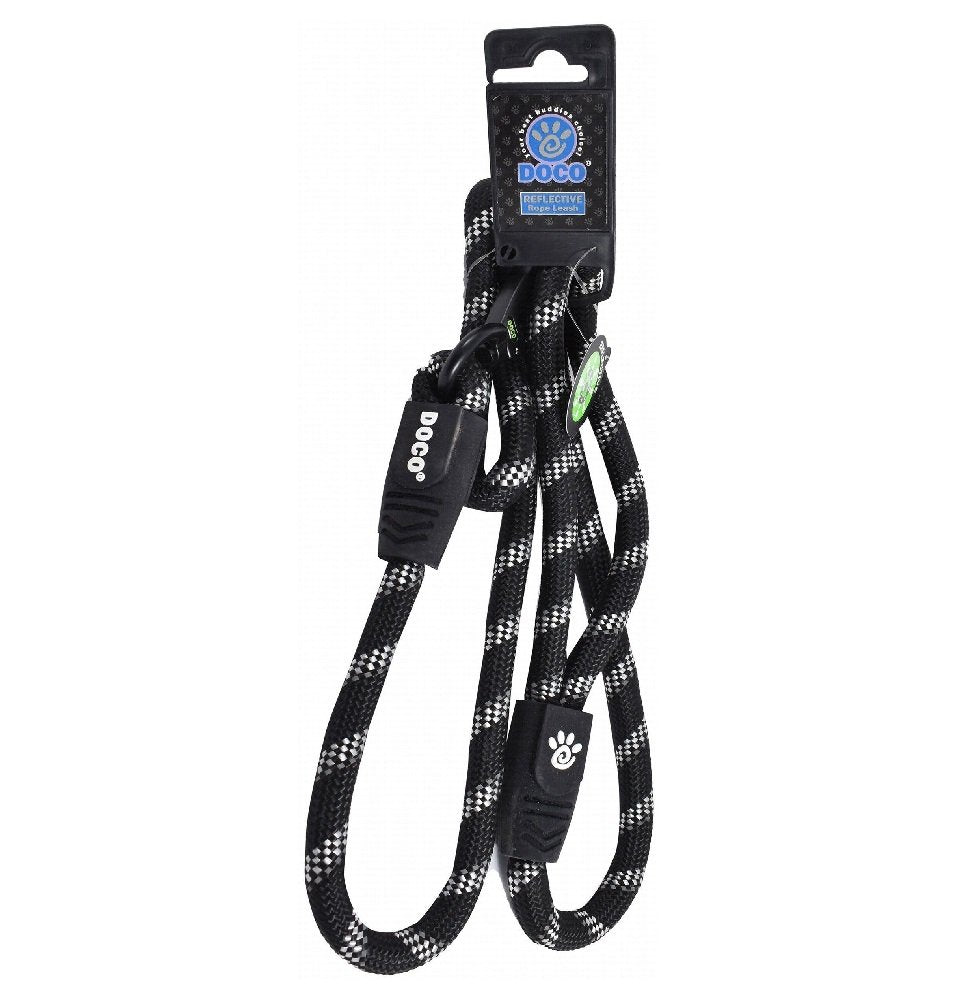 Doco Black Reflective Rope Dog Leash Large