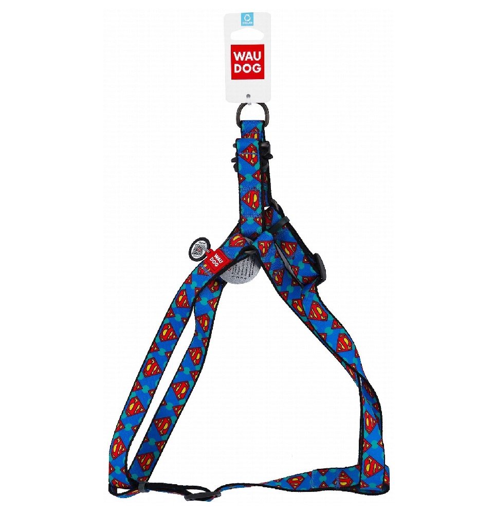 Wau Dog Large Turquoise Superman Print Nylon Dog Harness