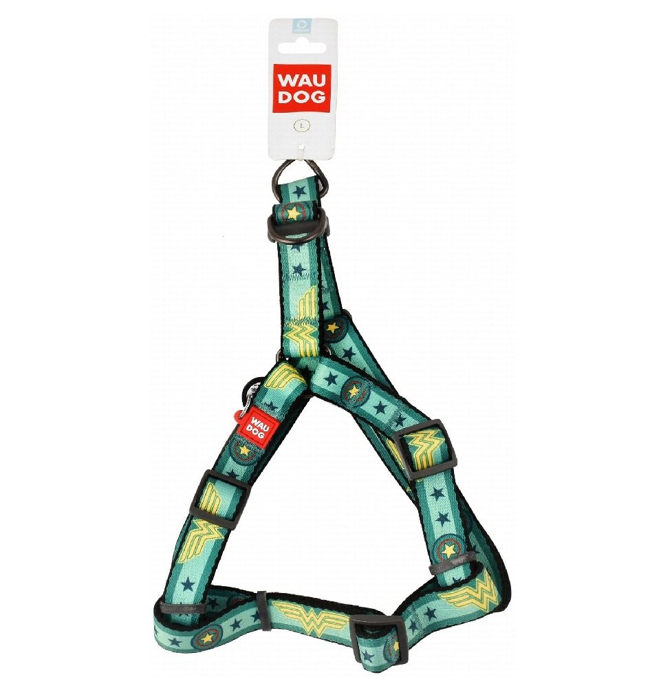 Wau Dog Large Turquoise Wonder Women Print Nylon Dog Harness