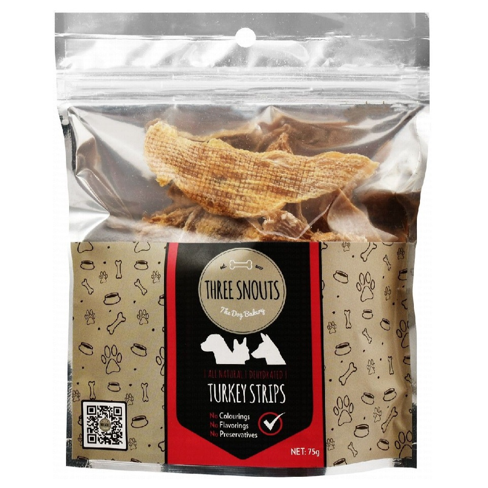 Three Snouts Turkey Strip Pet Treats 75 gr