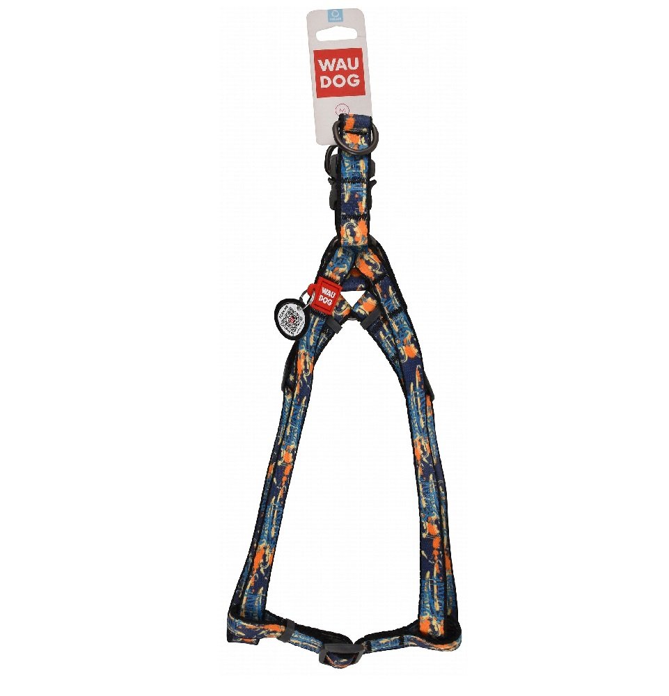 Wau Dog Medium Blue Batman Print Nylon Dog Harness