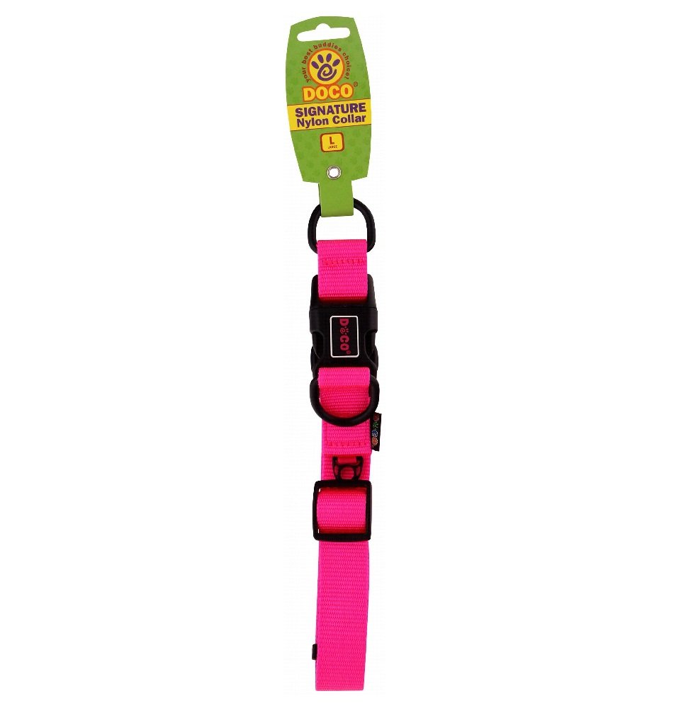 Doco Large pink Double D-Ring Nylon Dog Collar 45 to 68 in 2.5cm