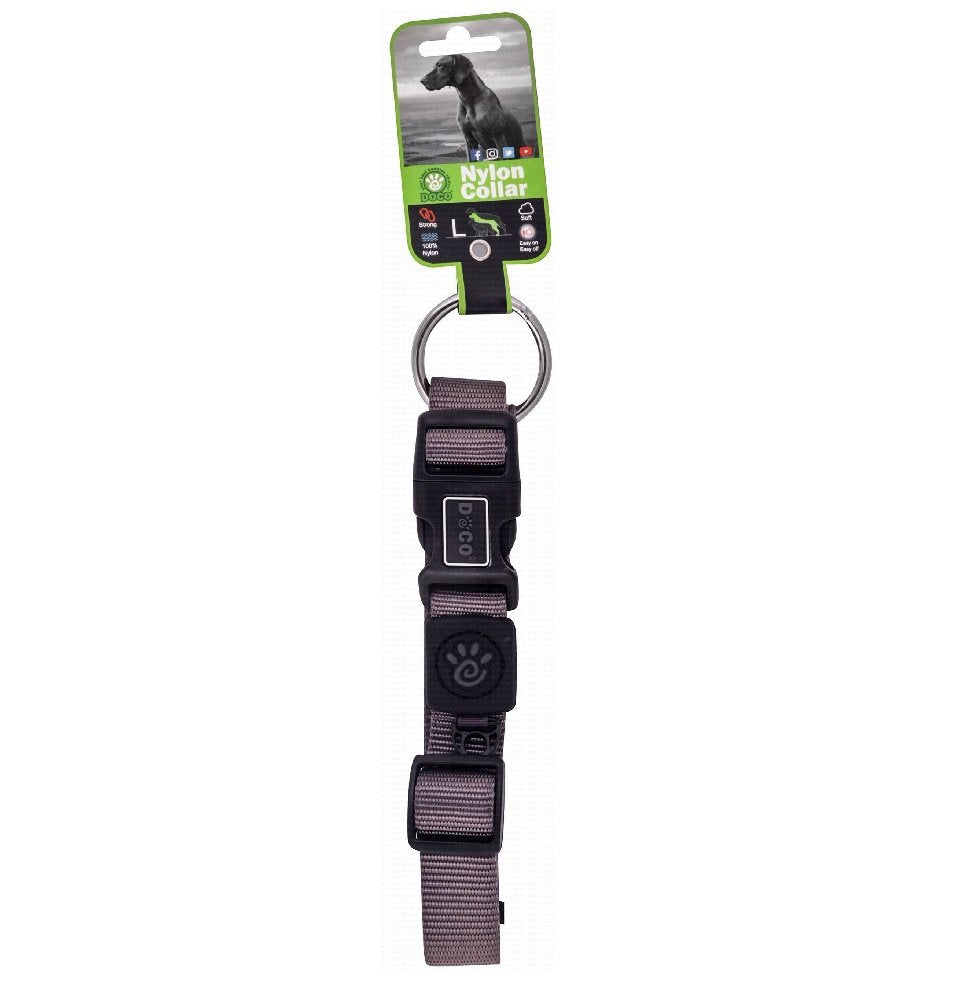 Doco Large Gray Nylon Dog Collar 46 to 66 in 2.5cm