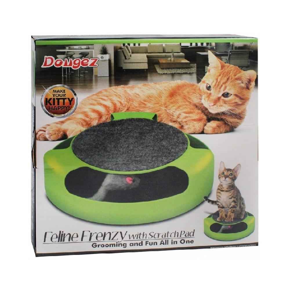 Dougez Feline Frenzy Green Scratch Pad with Cat Teaser Toy