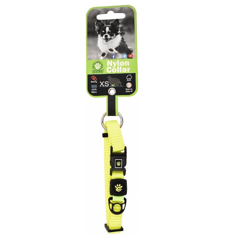 Doco XS Neon Green Nylon Dog Collar 21 to 30 in 1cm