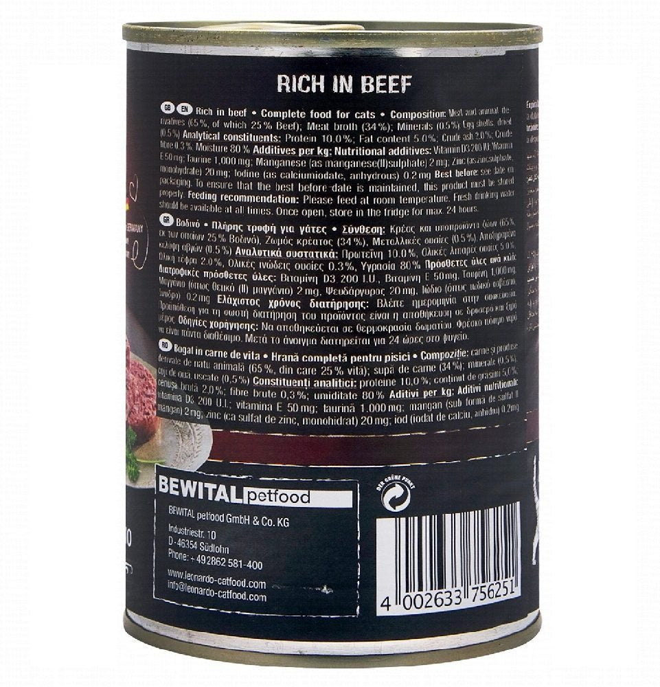 Leonardo Wet Food Rich In Beef For Adult Cats 400 gr