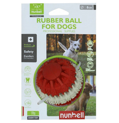 Nunbell Small 6cm Red and White Rubber Ball Dog Toy