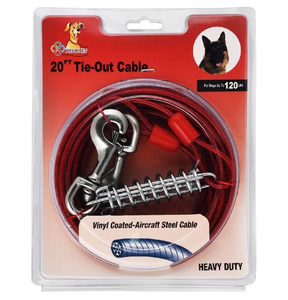 Xiaoxin Red Vinyl Coated Aircraft 15 meter Steel Tie Out Cable for Dogs Up to 54 kg