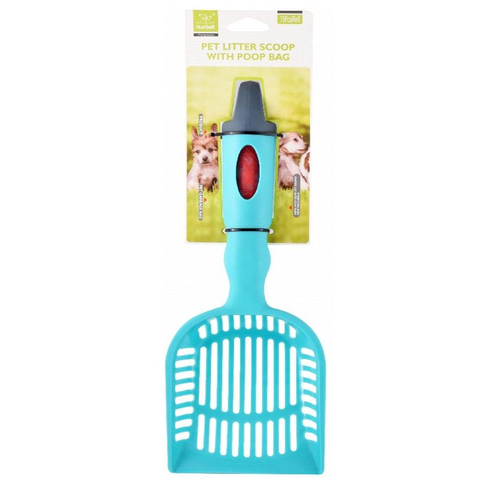 Nunbell Light Blue Pet Litter Scoop with Poop Bags