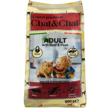 Chat and Chat Dry Food with beef and  Peas for Adult 900gr