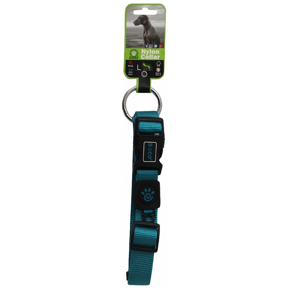 Doco Large Turquoise Nylon Dog Collar 46 to 66 in 2.5cm