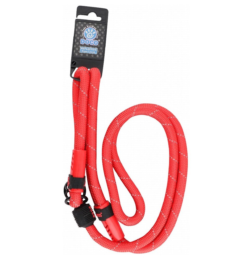 Doco Large Red Reflective Rope Dog Leash 120cm with 30cm Collar