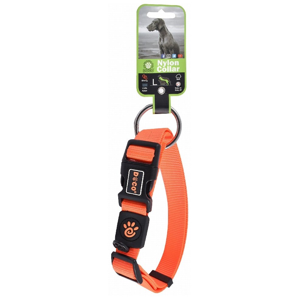 Doco Large Orange Nylon Dog Collar 46 to 66 in 2.5cm