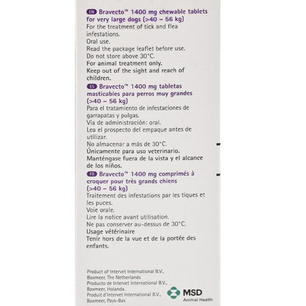 Bravecto Chewable Tablet  Fluralaner For Dogs 40-56 Kg