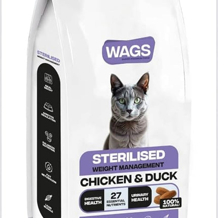 WAGS Cat WAGS Chicken and Duck Sterilised Cat Dry Food  2 Kg
