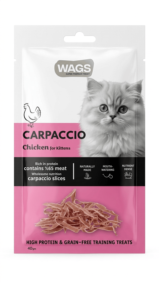 WAGS Cat Wags Chicken Carpaccio Kitten Treats 40g Grain Free Slices for Kittens