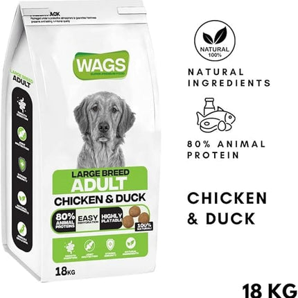 WAGS Dog WAGS chicken and duck Dog Dry Food For Large Breed Adult 18Kg