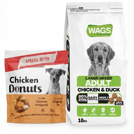 WAGS Dog WAGS chicken and duck Dog Dry Food For Large Breed Adult 18Kg  Free Wags Chicken Donuts Treat