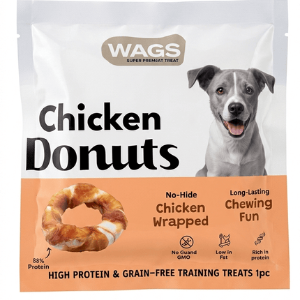 WAGS Dog Wags Chicken Donuts Dog Treats No Hide Chicken Wrapped Chews 1pc Long Lasting Snack