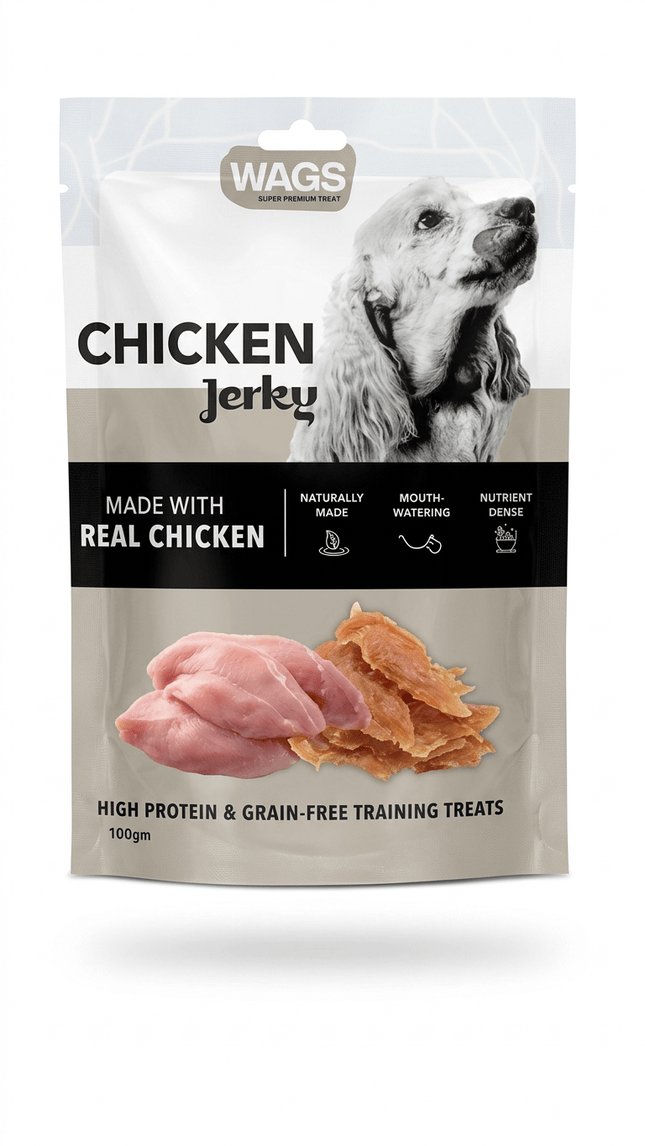 WAGS Dog Wags Chicken Jerky Dog Treats 100g Natural Grain Free High Protein Snacks