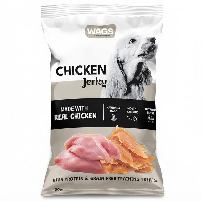 WAGS Dog Wags Chicken Jerky Dog Treats 150g Natural Grain Free High Protein Snacks