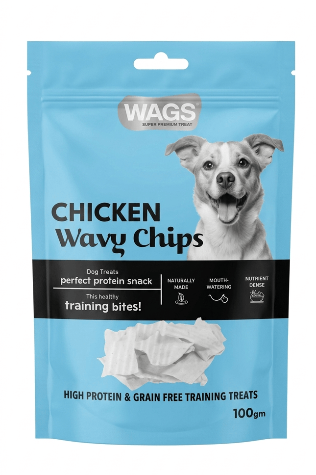 WAGS Dog Wags Chicken Wavy Chips Dog Treats 100g High Protein And Grain Free Snacks