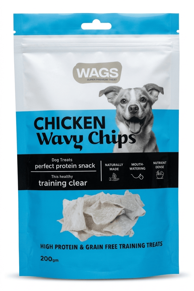 WAGS Dog Wags Chicken Wavy Chips Dog Treats 200g High Protein And Grain Free Snacks