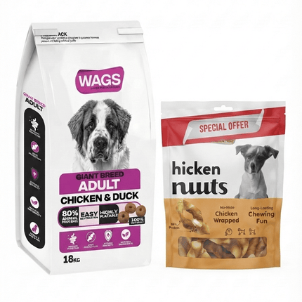 WAGS Dog Wags Dry Food for Giant Breed Adult 18 Kg Free Wags Chicken Donuts Treat
