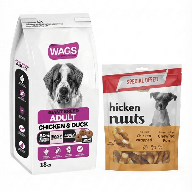 WAGS Dog Wags Dry Food for Giant Breed Adult 18 Kg Free Wags Chicken Donuts Treat
