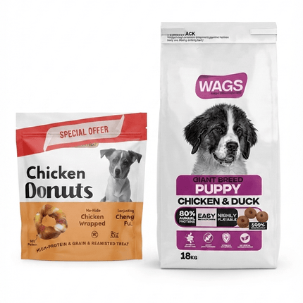 WAGS Dog WAGS Dry food For Puppy Giant dog with chicken and duck 18 kg Free Wags Chicken Donuts Treat