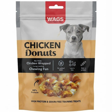 WAGS Dog Wags High Protein Dog Treats Chicken Donuts Grain Free Training Chews 4 pcs